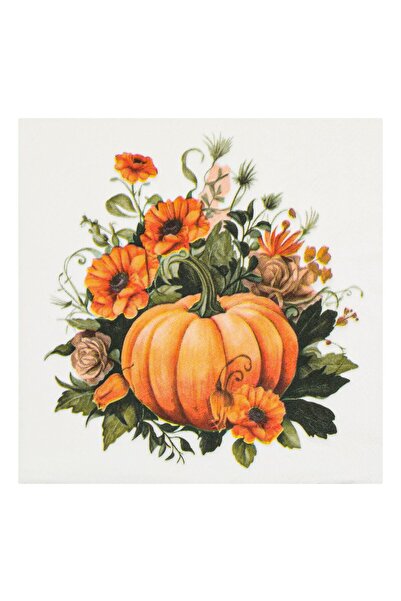OEM White Table Napkins with Orange Pumpkin Flowers Leaves 33x33cm - 20pcs
