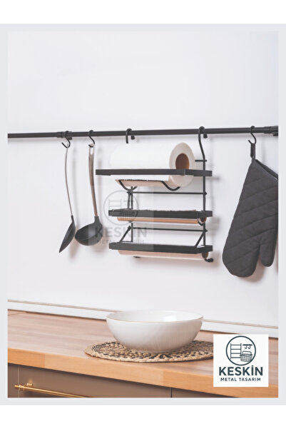 Keskin Metal Tasarım 3'LÜ PASLANMAZ FOLYOLUK VE STREÇLİK, KAĞIT HAVLULUK, ALÜMİNYUM - KROM FOLYOLUK SETİ