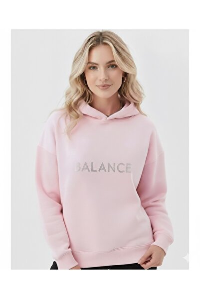 dwnwear Hanorac roz cu cu imprimeu fire, cu textul Stone 3 Balance