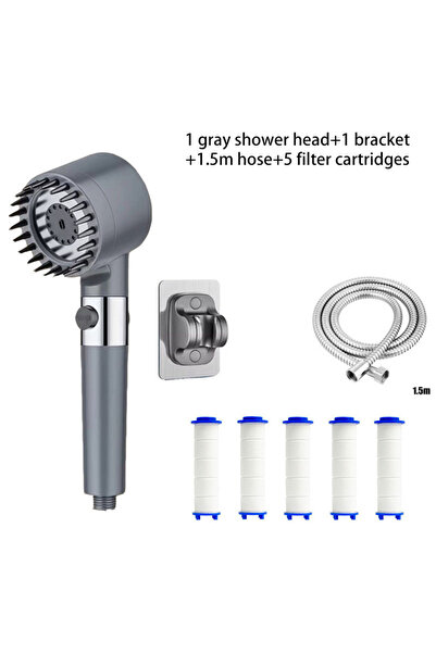 Hope رأس فلتر دش رمادي - رذاذ محمول عالي الضغط قابل للتعديل بثلاث سرعات مع تد...