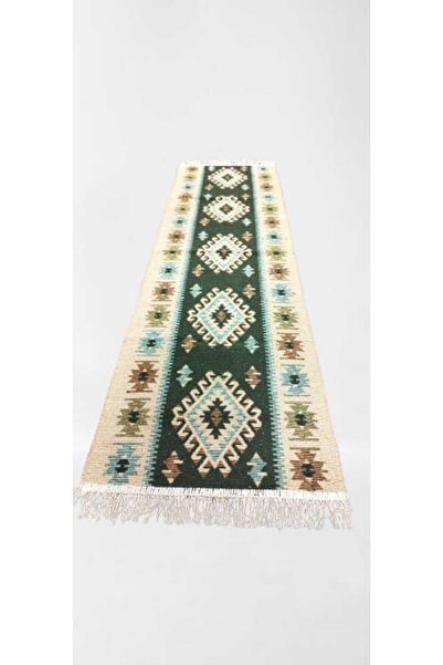 OMS Traditional Woven Rug, Double-Sided 60×120 cm, Green Diamond Pattern