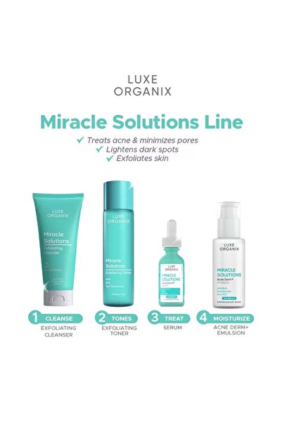 LUXE ORGANIX مجموعة الحلول المعجزة: تونر/منظف/سيروم/مستحلب حب الشباب