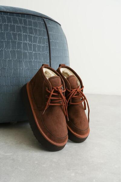 Taran أحذية أوليفيا النسائية ذات الأربطة المصنوعة من الجلد السويدي والفراء ال...