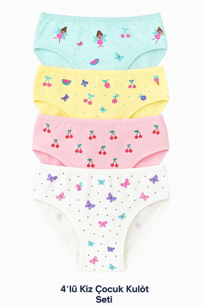 Bilal Tekstil Kız Çocuk külot 4’lü Set Pamuklu Slip