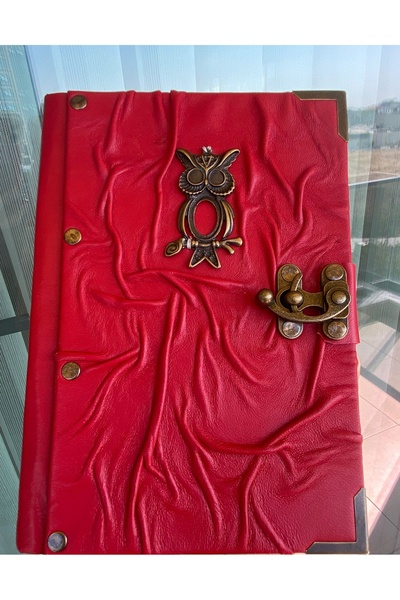 DURKHEİM Baykuş Figürlü Kilitli %100 Deri El Yapımı Ajanda | Hatıra | Anı | G...