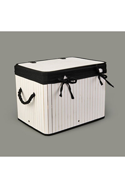 MATMEL Coș decorativ multifuncțional Living cu capac - alb / negru - 40x30x30 cm