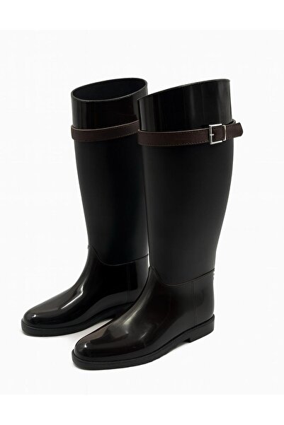 NOADESİGN uzun deri aksesuarlı yağmur çizmesi