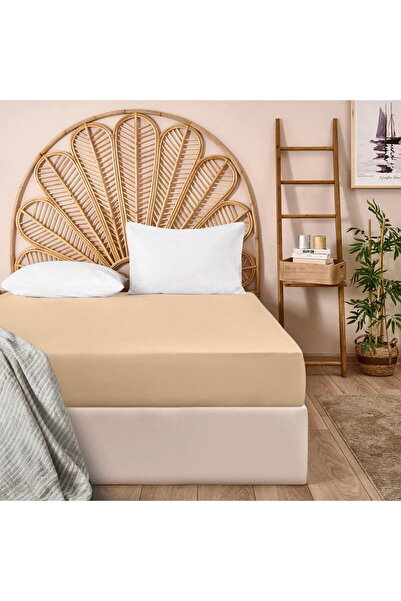 ASPARTAM ملاءة سرير مزدوجة من القطن الممشط الناعم - بيج - 160x200 سم