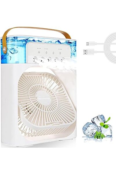 Generic مروحة تبريد مكيف هواء محمولة، مروحة مكتب USB، 3 سرعات للرياح، 7 ألوان إضاءة LED، خزان مياه 680 مل،