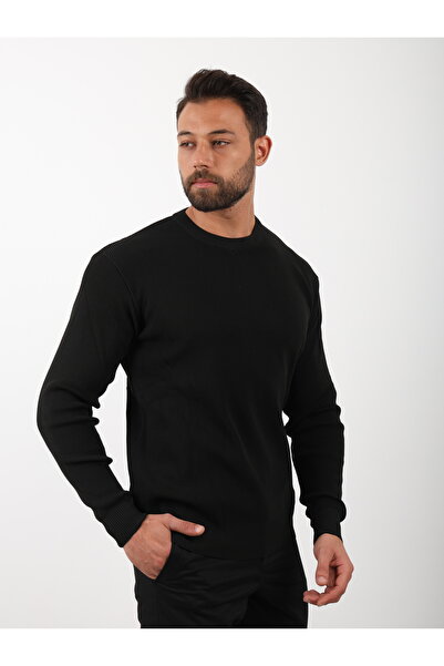 VALERO Men's Standard Fit Regular Cut Crew Neck Black Knitwear Sweater