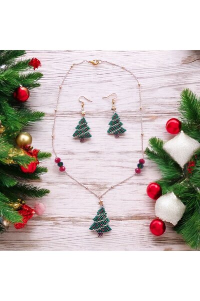 escoines koleksiyon Escoines Christmas Pine Tree Pendant Earring Set 39963693...