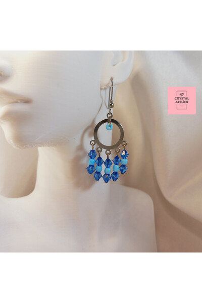 Crystal Atelier أقراط دائرية متدلية مرصعة بالكريستال - أقراط نسائية أنيقة ولا...