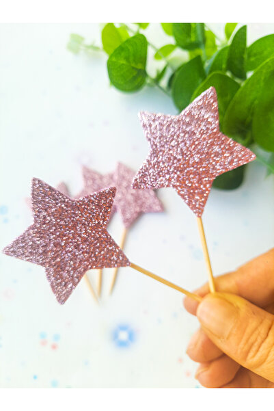 Atölye Doruk 10 ADET Büyük Boy Yıldız Simli Eva Kürdan-Doğum Günü, Baby Showe...