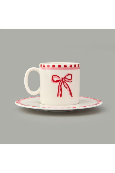 ASPARTAM Kitchen Ribbon 2-Piece Porcelain Coffee Cup Set - Pink / White - 110 ml