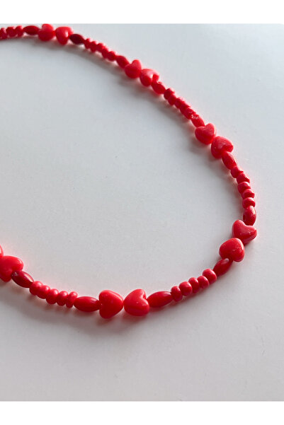 Handmade Kırmızı Kalp Boncuklu El Yapımı Aşk Kolye