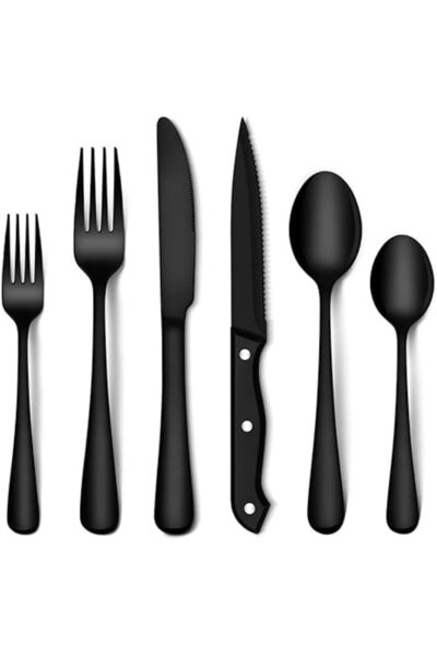 Generic ZYNEX 24 PC Stainless Steel Cutlery Set,Dinnerware Set for 4, Silverware Set with Steak Knives, Food