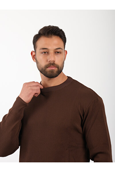 VALERO Men's Standard Fit Regular Cut Crew Neck Brown Knitwear Sweater