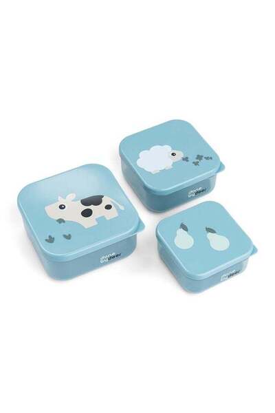 Done By Deer مجموعة علب وجبات خفيفة من 3 قطع، صغيرة الحجم، لون أزرق ريفي - عل...