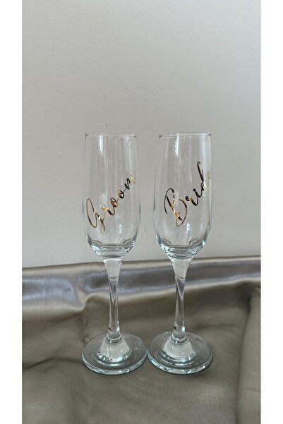 Atolye219 Bride - Groom Kadeh. Gelin damat gold yazılı kadeh