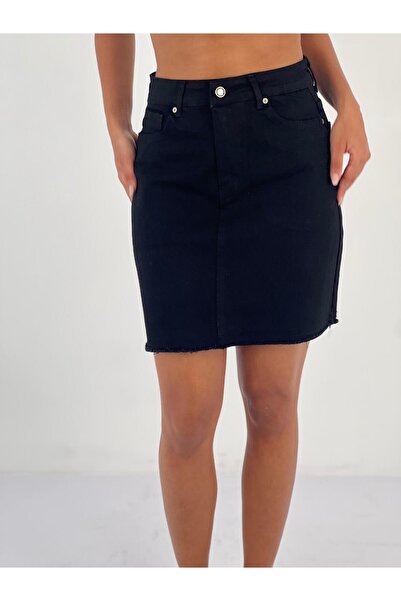 Miss Poem Fusta de damă talie înaltă din denim cu ciucuri