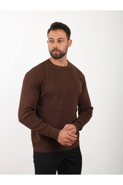 VALERO Men's Standard Fit Regular Cut Crew Neck Brown Knitwear Sweater