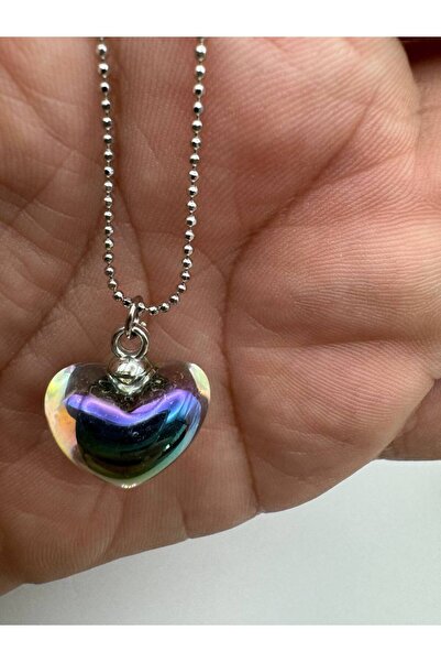 Herşey Nota قلادة نسائية على شكل قلب من الكريستال متعدد الألوان - تصميم أنيق ...