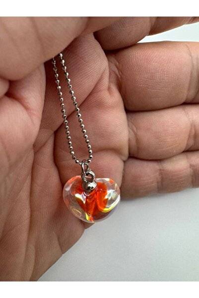 Herşey Nota Orange Crystal Heart Figured Women's Necklace – Sparkling and Ele...
