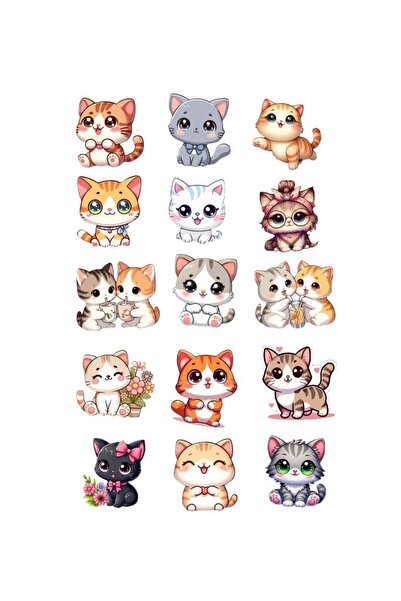 Çağlayan Reklam Kedi Temalı Sticker Etiket Seti - Cat Sticker - Laptop Notebo...