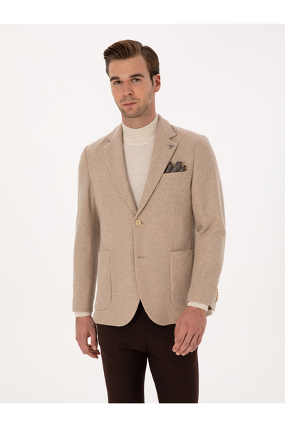 Cacharel Bej Slim Fit Yün Karışımlı Flanel Ceket 50316351-VR011