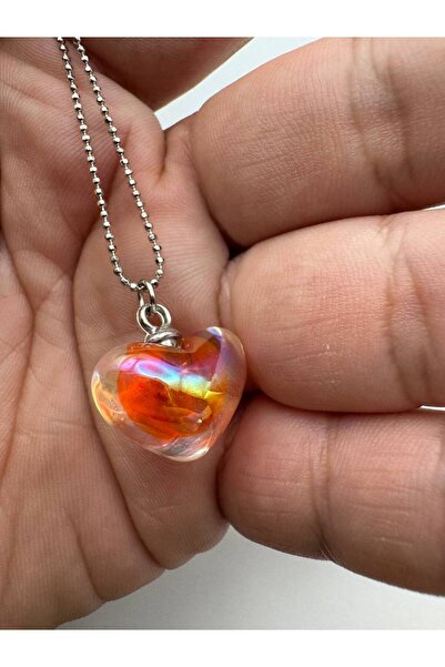 Yuchicly قلادة نسائية على شكل قلب كريستالي برتقالي - متألقة وأنيقة