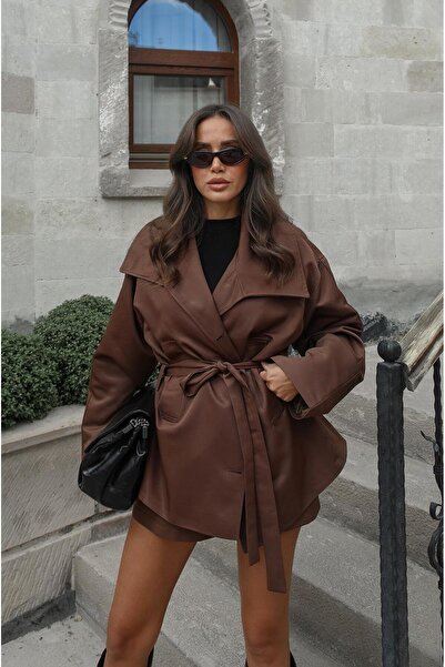 Havoş Brown Coburn Belted Trench Coat Shorts Set