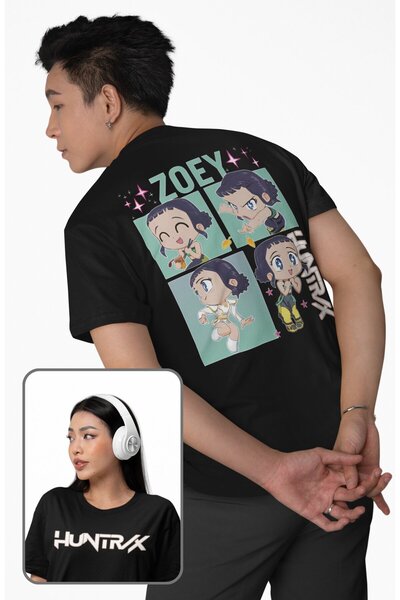 Fuddy Moda Tricou unisex Huntrix Zoey cu imprimeu pe spate, tricou supradimen...