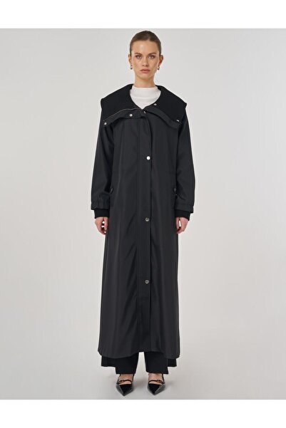 Kayra Wide Collar Overcoat Black