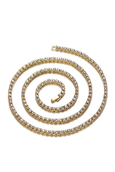 Choice قلادة ذهبية كلاسيكية جديدة بطول 20 بوصة، سلسلة تنس 4 مم، سوار مثلج، قل...