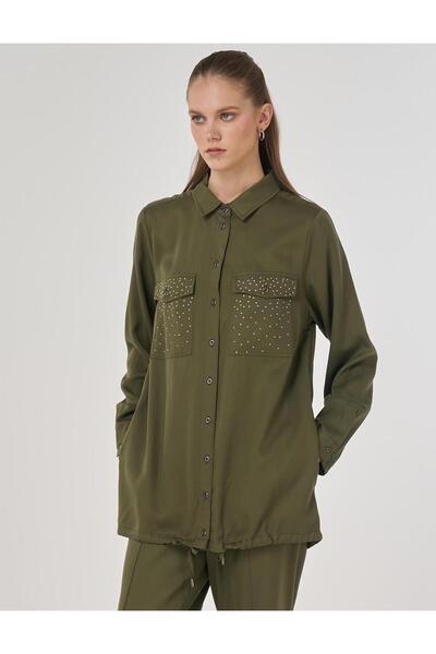 Kayra 100% Lyocell туника с двойни джобове в цвят каки