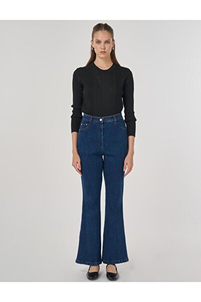 Kayra Flared Denim Pants Navy Blue