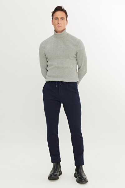 ALTINYILDIZ CLASSICS Чоловічі темно-сині брюки Slim Fit з вузьким кроєм, зав'язкою на талії та бічними кишенями, еластичні, повсякденні