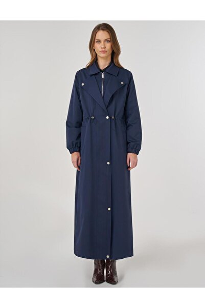 Kayra Waist Gathered Top Coat Dark Navy Blue