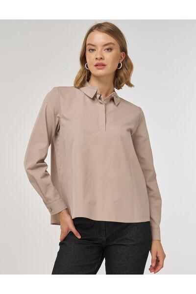 KYR 100% Cotton Collar Detailed Blouse Mink
