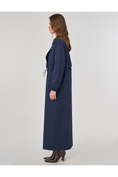 Kayra Waist Gathered Top Coat Dark Navy Blue