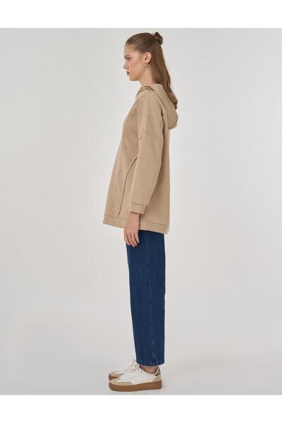Kayra Dikiş Detaylı Üç İplik Sweatshirt Bej