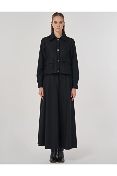 Kayra Wool Content Skirt Suit Black