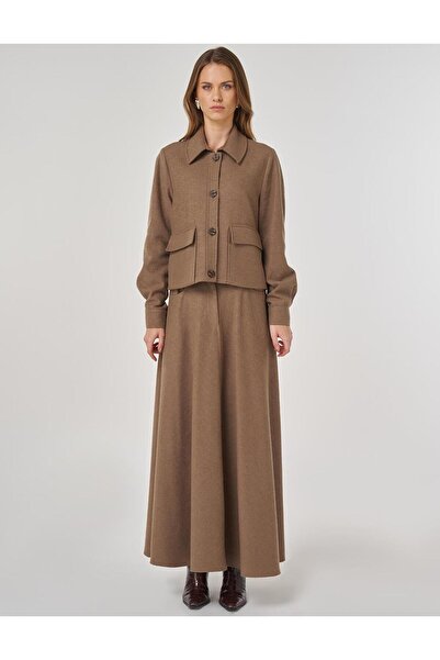 Kayra Wool Content Skirt Suit Mink