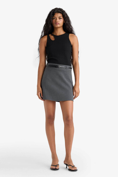 DeFacto A-Linien-Rock mit normaler Taille, Mini-Rock, grau, Damenrock G0470Ax...