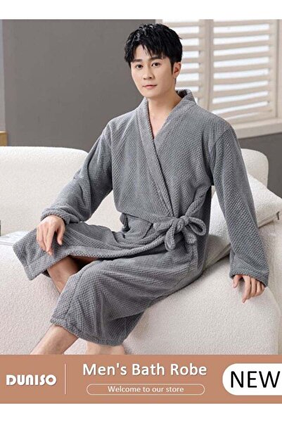 fun zone DUNISO Men's Bath Robe, Wearable Bath Towel with Side Pocket Wrap Shower Wrap Towel Dress Long Sleev