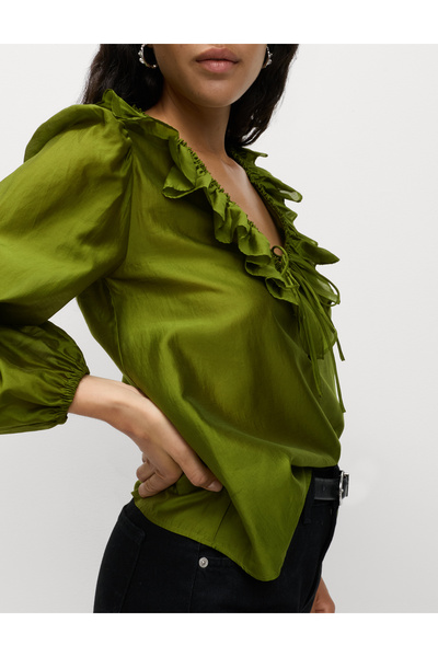 Marks & Spencer Lyocell Karışımlı Volan Detaylı V Yaka Bluz