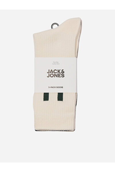 Jack & Jones Pack of 3 - Cream and Green Ankle Socks