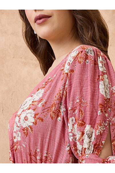 Globus By Styli Pink Floral Print Fusion Midi Dress