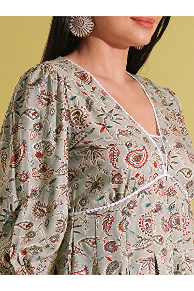 Globus By Styli Grey Paisley Print Pleated Fusion Mini Dress