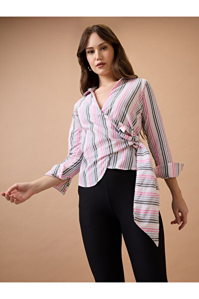 Globus By Styli Multi Striped Workwear Wrap Shirt